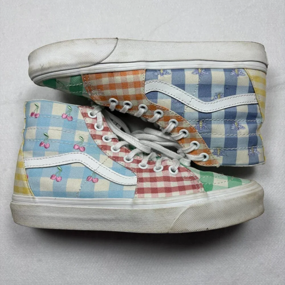 VANS Sneakers Women's Gingham Plaid Colorblock Sk-8 Hi Pink Blue Cottagecore 7.5